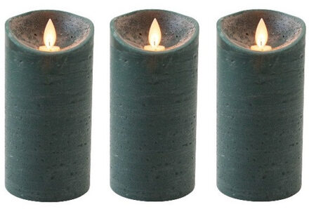 Anna's Collection 3x Antiek groene LED kaars / stompkaars met bewegende vlam 15 cm