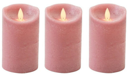Anna's Collection 3x Antiek roze LED kaars / stompkaars met bewegende vlam 12,5 cm