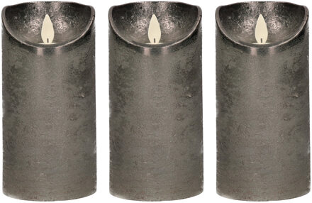 Anna's Collection 3x Antraciet LED kaarsen / stompkaarsen met bewegende vlam 15 cm