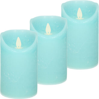 Anna's Collection 3x Aqua blauwe LED kaarsen / stompkaarsen met bewegende vlam 12,5 cm