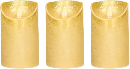 Anna's Collection 3x Gouden LED kaarsen / stompkaarsen met bewegende vlam 12,5 cm
