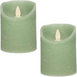 Anna's Collection 3x Jade groene LED kaarsen / stompkaarsen met bewegende vlam 10 cm