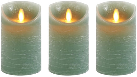 Anna's Collection 3x Jade groene LED kaarsen / stompkaarsen met bewegende vlam 12,5