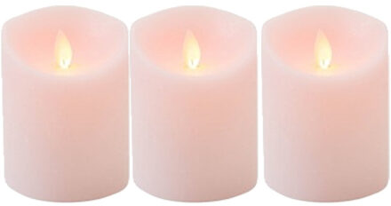 Anna's Collection 3x Roze LED kaars / stompkaars met bewegende vlam 10 cm