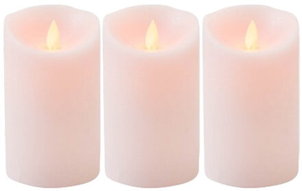 Anna's Collection 3x Roze LED kaars / stompkaars met bewegende vlam 12,5 cm