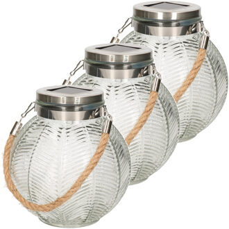 Anna's Collection 3x stuks transparante solar lantaarn van gestreept glas rond 16 cm