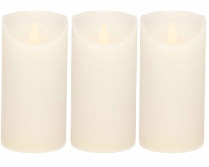 Anna's Collection 3x Witte LED kaars / stompkaars met bewegende vlam 15 cm