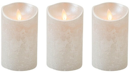 Anna's Collection 3x Zilveren LED kaarsen / stompkaarsen met bewegende vlam 12,5 cm