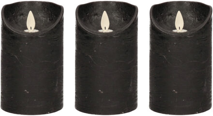 Anna's Collection 3x Zwarte LED kaarsen / stompkaarsen met bewegende vlam 12,5 cm