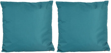 Anna's Collection 4x Bank/sier kussens voor binnen en buiten in de kleur petrol blauw 45 x 45 cm
