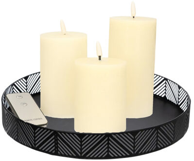 Anna's Collection Anna Collection LED kaarsen - 3x stuks - creme wit - met rond dienblad - kaarsenbord - D29 cm