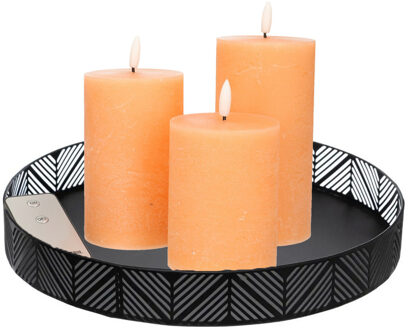 Anna's Collection Anna Collection LED kaarsen - 3x stuks - wit - met rond dienblad - kaarsenbord - D29 cm