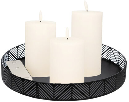 Anna's Collection Anna Collection LED kaarsen - 3x stuks - wit - met rond dienblad - kaarsenbord - D29 cm