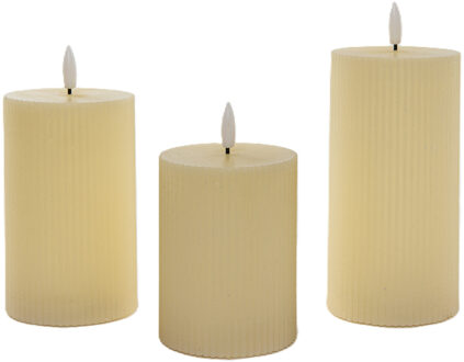 Anna's Collection Anna Collection LED kaarsen set - 3x stuks - warm wit - ribbel - dikke kaarsen