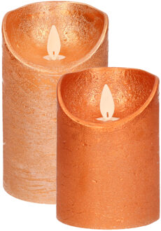 Anna's Collection Anna Collection - LED kaarsen/stompkaarsen - 2x st - koper - 10 en 12,5 cm