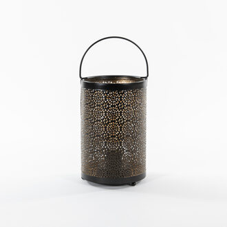 Anna's Collection Anna Collection Led sfeer lantaarn/lamp - zwart met goud - H19 cm