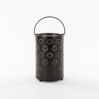 Anna's Collection Anna Collection Led sfeer lantaarn - zwart met sterren - B12 x H19 cm - voor buiten