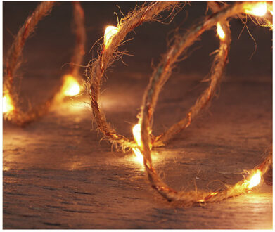 Anna's Collection Anna Collection Touwverlichting - 2x - jute - met 20 lampjes - warm wit - 100 cm - timer