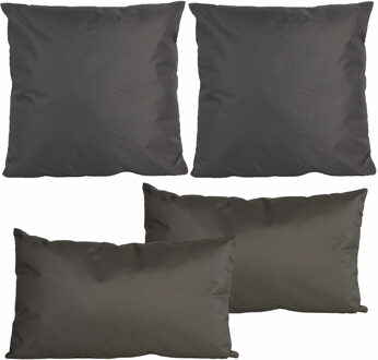 Anna's Collection Bank/Tuin kussens set - binnen/buiten - 4x stuks -antraciet grijs - In 2 formaten laag/hoog