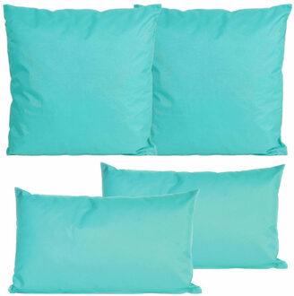 Anna's Collection Bank/tuin kussens set - binnen/buiten - 4x stuks - aqua blauw - In 2 formaten laag/hoog