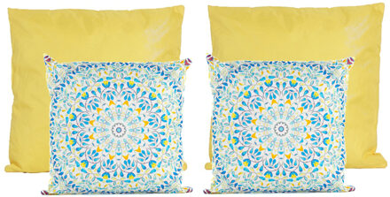 Anna's Collection Bank/tuin kussens set - binnen/buiten - 4x stuks - blauw/print - In een 2 kleuren mix