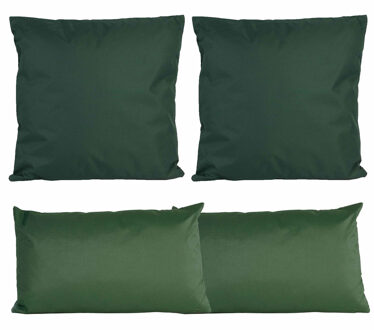 Anna's Collection Bank/tuin kussens set - binnen/buiten - 4x stuks - donkergroen - In 2 formaten laag/hoog