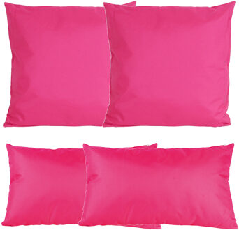 Anna's Collection Bank/tuin kussens set - binnen/buiten - 4x stuks - fuchsia roze - In 2 formaten laag/hoog