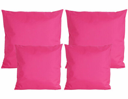 Anna's Collection Bank/tuin kussens set - binnen/buiten - 4x stuks - fuchsia roze - In 2 formaten