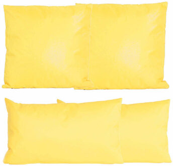 Anna's Collection Bank/tuin kussens set - binnen/buiten - 4x stuks - geel - In 2 formaten laag/hoog