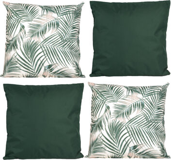 Anna's Collection Bank/tuin kussens set - binnen/buiten - 4x stuks - groen/print - In een 2 kleuren mix