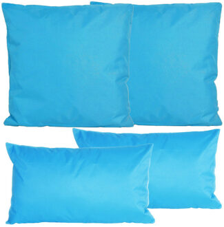 Anna's Collection Bank/tuin kussens set - binnen/buiten - 4x stuks - lichtblauw - In 2 formaten laag/hoog