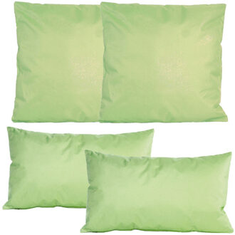 Anna's Collection Bank/tuin kussens set - binnen/buiten - 4x stuks - lichtgroen - In 2 formaten laag/hoog