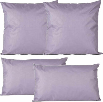 Anna's Collection Bank/tuin kussens set - binnen/buiten - 4x stuks - lila paars - In 2 formaten laag/hoog