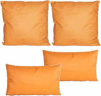 Anna's Collection Bank/tuin kussens set - binnen/buiten - 4x stuks - okergeel - In 2 formaten laag/hoog