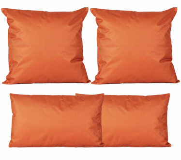 Anna's Collection Bank/tuin kussens set - binnen/buiten - 4x stuks -oranje - In 2 formaten laag/hoog