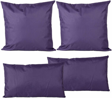 Anna's Collection Bank/tuin kussens set - binnen/buiten - 4x stuks -paars - In 2 formaten laag/hoog