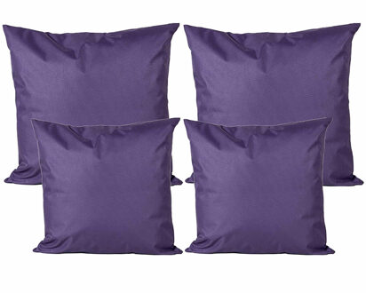 Anna's Collection Bank/tuin kussens set - binnen/buiten - 4x stuks - paars - In 2 formaten