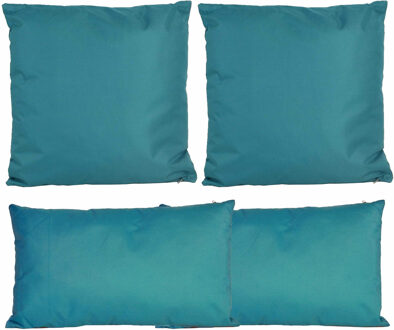 Anna's Collection Bank/tuin kussens set - binnen/buiten - 4x stuks -petrol blauw - In 2 formaten laag/hoog
