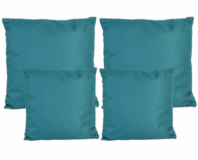 Anna's Collection Bank/tuin kussens set - binnen/buiten - 4x stuks - petrol blauw - In 2 formaten