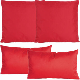 Anna's Collection Bank/tuin kussens set - binnen/buiten - 4x stuks - rood - In 2 formaten laag/hoog