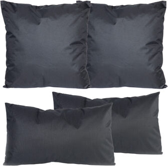 Anna's Collection Bank/tuin kussens set - binnen/buiten - 4x stuks - zwart - In 2 formaten laag/hoog