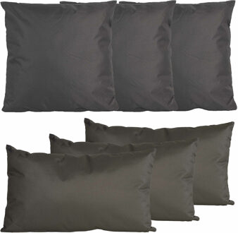 Anna's Collection Bank/tuin kussens set - binnen/buiten - 6x stuks -antraciet grijs - In 2 formaten laag/hoog