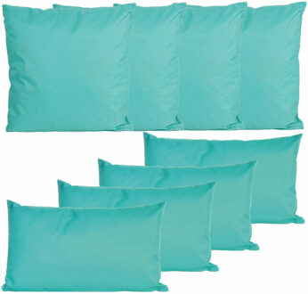 Anna's Collection Bank/tuin kussens set - binnen/buiten - 6x stuks - aqua blauw - In 2 formaten laag/hoog