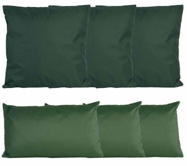 Anna's Collection Bank/tuin kussens set - binnen/buiten - 6x stuks - donkergroen - In 2 formaten laag/hoog