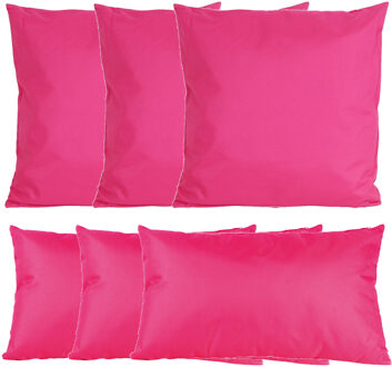 Anna's Collection Bank/tuin kussens set - binnen/buiten - 6x stuks - fuchsia roze - In 2 formaten laag/hoog