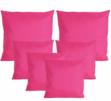 Anna's Collection Bank/tuin kussens set - binnen/buiten - 6x stuks - fuchsia roze - In 2 formaten