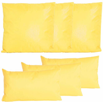 Anna's Collection Bank/tuin kussens set - binnen/buiten - 6x stuks - geel - In 2 formaten laag/hoog