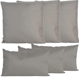 Anna's Collection Bank/tuin kussens set - binnen/buiten - 6x stuks - grijs - In 2 formaten laag/hoog