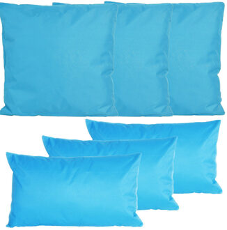 Anna's Collection Bank/tuin kussens set - binnen/buiten - 6x stuks - lichtblauw - In 2 formaten laag/hoog