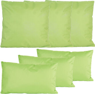 Anna's Collection Bank/tuin kussens set - binnen/buiten - 6x stuks - lichtgroen - In 2 formaten laag/hoog